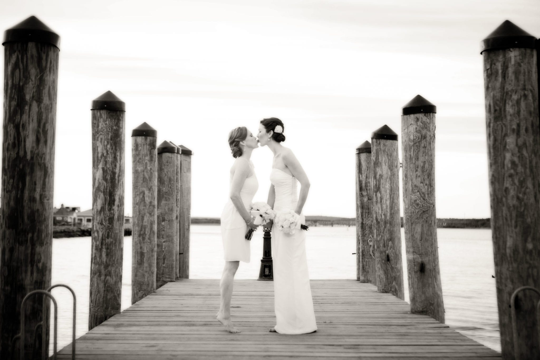 Brides on pier.