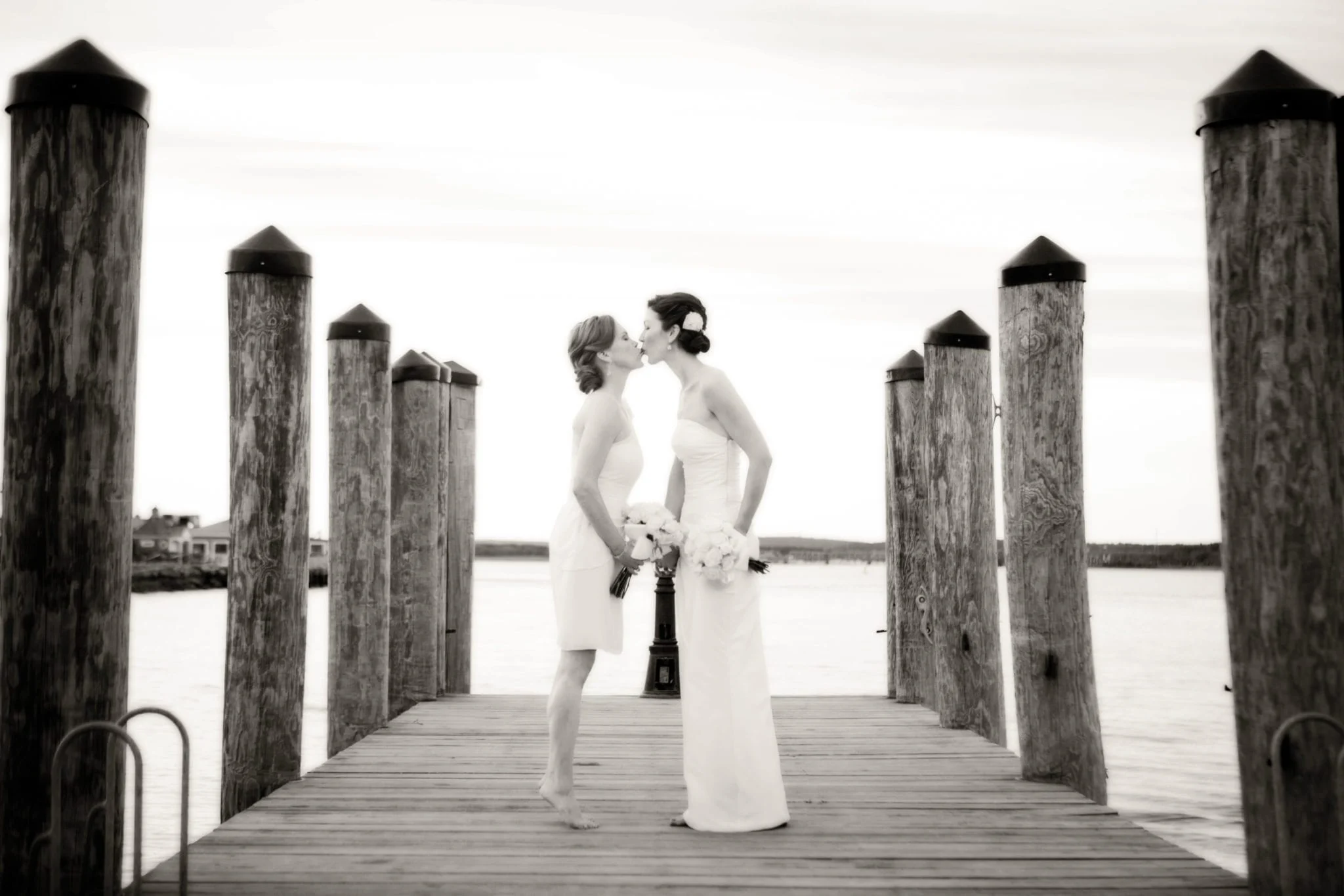 Brides on pier.