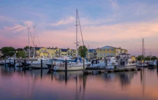 Photo of Saybrook Point Marina at Dusk. It's One of the Most Romantic Getaways in New England.