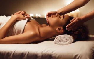 A woman relaxes during her massage as part of her CT wellness retreat to Saybrook Point Resort & Marina.